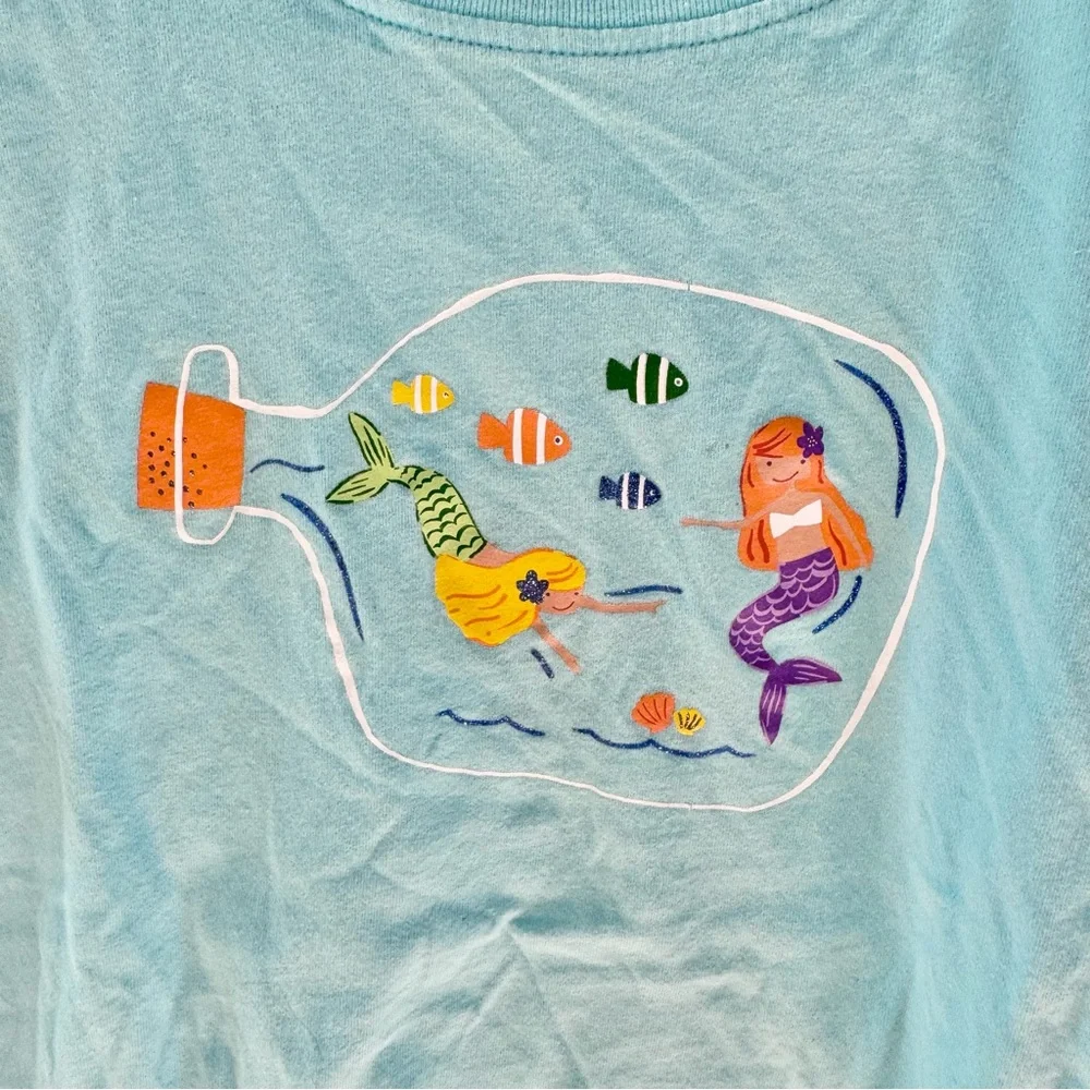 Hanna Andersson Kids Blue Mermaid in a Bottle Graphic T-Shirt Sz 12